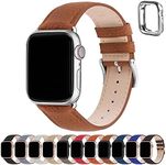 Fullmosa Bands Compatible for Apple Watch Band 41mm 40mm 38mm with Case Real Leather Replacement Strap for iWatch SE Series 9 8 7 6 5 4 3 2 1 Men and Women, 41mm 40mm 38mm Brown + Silver Buckle