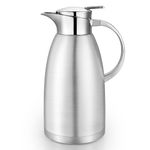 Dyserbuy 2.3L Thermal Carafe Pot, Vacuum Insulated Coffee Carafe, Stainless Steel Double Walled Hot Pot with Press Button Top, Beverage Dispenser, Silver
