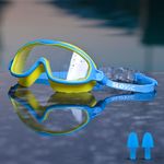 SLOVIC Yellow Swimming Goggles for Kids with Ear Plugs | Waterproof | UV Protection Lenses, Anti-Fog Glasses | Perfect Fit for Boys & Girl | Swimming Goggle for Kids 6-14 | Swimming Gear for Kids