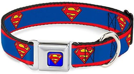 Buckle Down 9 – 15 "Superman Shield/Rayas Rojo/Azul Collar de Perro