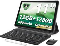 KELANYIS Tablet 11 inch Android 15 Tablets | Octa-core | 12GB RAM+128GB ROM | 8000mAh Tablet with Keyboard | Mouse | Case | Dual Band WiFi | BT 5.0 | GPS | 13 MP Dual Camera (Black)