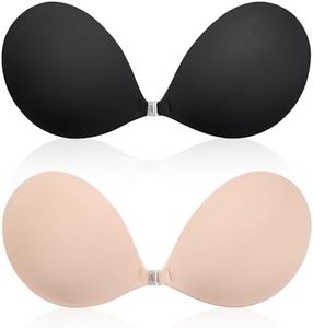 NuBrava Strapless Sticky Bra 2 Pack Push Up for Women, Adhesive Silicone No Show Bra for Backless Dress, Invisible Reusable V Shape (US, Cup Band, C, Nude+Black)