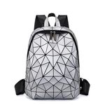 REDHORNS Geometric Holographic Luminous Backpack Bag For Girls, Ladies, Boys, Unisex Schoolbag Handbag Student Travel Bag Colour Changing Reflective Bag, 16X14.5X5 Inch (White)