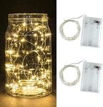 2 Pack Battery Fairy Lights, 5M 50 LEDs Battery Powered Silver Wire String Lights Indoor Outdoor Fairy Lights for Bedroom Jars Camping Wedding Party Festival Tree Decorations (Warm White)