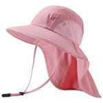 BASSDASH Kids UPF 50+ Wide Brim Sun Hat with Neck Flap Lightweight Cooling Performance Toddler Girls Boys Outdoor Play Hats, Pink, Medium