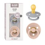 BIBS Colour Baby Pacifier 2-Pack | Made in Denmark | BPA Free Dummy Soother, Round Nipple. Natural Rubber Latex, Size 1 (0-6 Months), Cloud/Blush