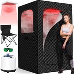 Infrared Sauna Box for Home, Portable Steam Saunas Indoor with 660nm 850nm Red Light Therapy Lamp, 3L Steamer, Folding Chair, Large Personal Full Body Sauna Spa Tent, 15 Levels