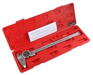 Accusize Industrial Tools 0-12" x 0.001" (Range x Resolution) Dial Caliper, Black Face Red Needle, Stainless Steel in Fitted Box, P920-B212