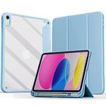 MOCA iPad 10th Generation Case 2022, iPad 10.9 Inch Case with Clear Transparent Back and TPU Shockproof Frame Cover [Built-in Pencil Holder,Auto Sleep/Wake] (ipad 10th Gen 10.9 2022, Aqua -Blue)