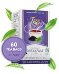 Tega Organic Breakfast Tea | Black Tea in Eco-Friendly Tea Bags, Fairtrade, Carbon Neutral, Zero Sugar, Medium Caffeine, 20 Individually Wrapped Tea Bags (Pack of 3)