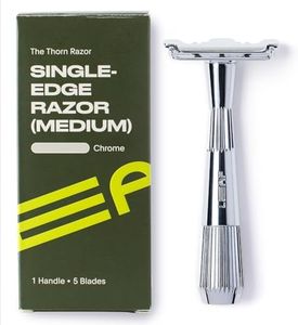 Leaf Shave | Thorn Razor, Chrome - All-Metal, Eco-Friendly Shaver for Men & Women; Includes 5 Stainless Steel Single-Edge Blades; Recommended for Face Shaving Coarser Hair