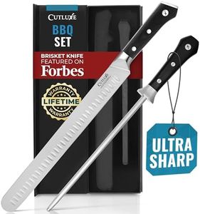 Cutluxe BBQ Knife Set – 12" Brisket Knife & 10" Honing Rod, Slicing Carving Knife Set for Meat Cutting – Ultra Sharp German Steel, Ergonomic Pakkawood Handles – Artisan Series