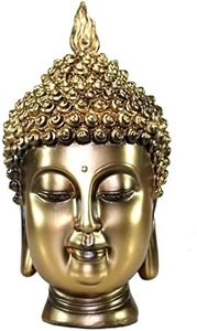 eSplanade Buddha Head Statue for Home Decor | Resin Buddha Face Showpiece for Living Room, Meditation, Office Table Desk, Shelf | Tibetan Buddhist Idol | Zen or Yoga Figurine Gifts | Golden, 9 Inch