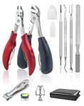 Toenail Clippers Kit 10Pcs for Thick & Ingrown Nails Heavy Duty Stainless Steel Pedicure Set for Hard Nails, Includes Toenail Clippers, Nail Lifters, Files & Corrector Strips for Men Women Seniors