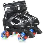 Nattork Kids Roller Skates for Boys Girls, 4 Sizes Adjustable Roller Skates with All Light up Wheels, Full Protection for Children's Indoor Outdoor (Black, Large(4-7))