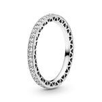 Pandora Signature Women's Sterling Silver Sparkle and Hearts Cubic Zirconia Ring, Size 48, No Box