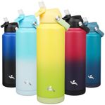 Konokyo Insulated Water Bottle with Straw Lid,40 oz Stainless Steel Vacuum Metal Bottle with Silicone Handle,Lime