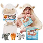 Tickle & Main Noahs Ark Baptism Gifts for Boys, Ark Toy Gift Set for Baby Shower and Birthday, Gift-Ready Fun 5-Piece Set Includes Story Book, Hooded Towel and 3 Squirt Toys for Toddlers & Kids