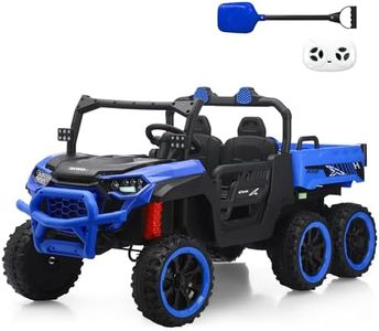 24V 2 Seater Dump Truck, 24V Ride on Cars with Electric Dump Bed,4WD,6×6 Wheels,Remote Control,Music Player and Shovel(Blue, Upgrade)