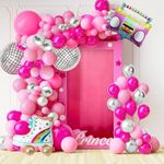 Hot Pink Balloon Arch Kit, Magenta Metallic Silver Light Pink Roller Skate Disco Ball Balloons with Radio Foil Balloon for 90s Party Decorations Pink Princess Girl Theme Disco Party Decorations