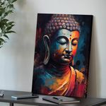 Painting Mantra Stretched On Frame Canvas Painting Peaceful Lord Buddha Art For Living Room, Decorative Home & Wall Décor Abstract Art (Size: 16x22 Inch)