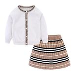 Mud Kingdom Cute Little Girls Ribbed Knit Cardigan Skirt Set School Style, Cute White, 5T