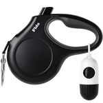 Fida Retractable Dog Leash with Dispenser and Poop Bags, 16 ft Pet Walking Leash for Large Dog up to 110 lbs, Anti-Slip Handle, Tangle-Free, Reflective Nylon Tape (L, Black)