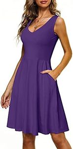 HUHOT Cotton Purple Dresses for Women Work Casual Sleeveless Sun Dress with Pockets Midi Cocktail Dresses