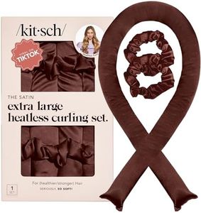 Kitsch Satin XL Jumbo Hair Rollers for Overnight Curls - Heatless Curling Set With Headband and Soft Rollers, Chocolate
