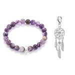 Philip Jones Amethyst Gemstone Bracelet with Dream Catcher Charm Created with Zircondia® Crystals