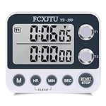 FCXJTU Digital Dual Kitchen Timer, Dual Count UP/Down Timer, Cooking Timer, Stopwatch, Large Display, Adjustable Volume Alarm and Flashing Light (YS390 Gray)