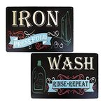 PXIYOU Rustic Iron Press Fold and Wash Rinse Repeat Laundry Set Vintage Farmhouse Laundry Room Sign Country Home Decor Washroom Signs Art Wall Black 2Pcs-8X12Inch