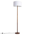 MiniSun Modern Scandi Floor Lamp in a Dark Wooden Finish with a White Drum Shade - Complete with a 6w LED GLS Bulb [3000K Warm White]