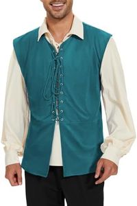Century Star Renaissance Pirate Pirate Vest Medieval Ren Faire Viking Gothic Steampunk Sleeveless Lace up Waistcoat Dark Green X-Large