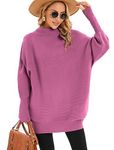 Famulily Women Sweaters High Neck Long Batwing Sleeve Pullover Oversized Solid Oversized Casual Warm Knitwear Hot Pink L