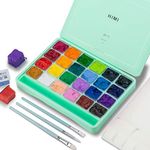 HIMI Gouache Paint Set, 24 Colours x 30ml with 3 Brushes & a Palette, Unique Jelly Cup Design, Non-Toxic, Guache Paint for Canvas Watercolour Paper - Perfect for Beginners, Students, Artists(Green)