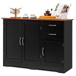 TANGZON Sideboard Storage Cabinet, Wooden Kitchen Cupboard with 3 Doors, 2 Drawers & Adjustable Shelf, Buffet Cabinet Organiser for Dining Living Room, 100 x 40 x 78cm (Black + Brown)