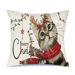 RABUSOFA Christmas Pillow Covers 18x18 Inch,Merry Christmas Throw Pillows,Cat Decorative Pillowcase,Xmas Winter Farmhouse Holiday Chirstmas Decorations Cushion Covers for Home Sofa Couch Red White(50)