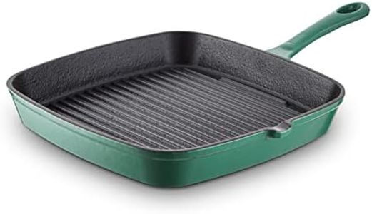 Barbary & Oak BO800257GRN Cast Iron Grill Pan with Durable Enamel Interior, 23cm, Verdigris Green