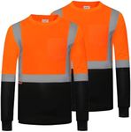 ProtectX High Visibility Shirts Long Sleeve Reflective Hi Vis Safety Shirts for Men Class 2 Work Shirts for Construction Warehouse 2 Pack Orange Long Medium