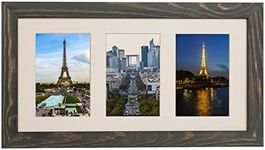 Rustic Solid Wood Collage Photo Frame 8x16 – Display Three (3) 4x6 Pictures with Mat, Horizontal/Vertical for Wall and Tabletop - Grey