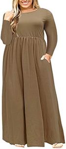 Nemidor Women Long Sleeve Loose Plain Casual Plus Size Long Maxi Dress with Pockets, Khaki, 28 Plus