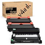 v4ink Compatible DR730 Drum and TN760 Toner Cartridge Set Replacement for Brother DR730 TN760 TN730 (1 Drum+ 2 Toner) for HL L2350DW L2370DW MFC L2690DW L2710DW L2717DW Tray_Toners_Cartridges_Printer