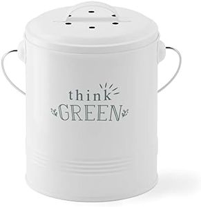 Barnyard Designs Compost Bin for Kitchen Counter - 1.2 Gallon Countertop Composter with Extra Smell-Absorbing Filters and Inner Bucket for Easy Cleaning - Food Waste Bin for Kitchen with Lid (White)