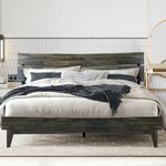 Acacia Aurora Bed Frame with Headboard Solid Wood Platform Bed, Contemporary Signature Unique Design Natural Wood Bed Compatible with All Mattresses, Wood Slats Support, King Size Bed Frame, Mocha