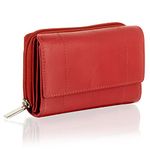 Woodland Leathers Purses for Women, Real Leather RFID Protection Small Purse Wallet with Card and Zip Coin Pockets (Red)