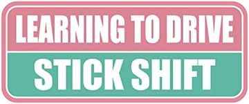 GEEKBEAR Learning to Drive Stick Shift Car Magnet - Colorful, Reflective, Weather-Resistant - Rectangular 8.7 x 3.5 in (Light Pink/Turquoise)