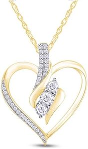 AFFY Diamond Heart Pendant Necklace | 3 Stone 1/4cttw Natural Diamond | 14K Yellow Gold Over Sterling Silver (0.25 Ct) with Free 18" Chain For Women, Gift For Her