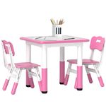 AIYAPLAY Kids Table and Chair Set, Height Adjustable Toddler Table and Chair Set, 3 Pieces Children Activity Table with 2 Chairs, for Playroom, Bedroom - Grey