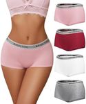 Avidlove 4 Pack Women Panties Boyshorts Cotton Underwear Boy Short Undies Boxers Underwear (White/wine red/grey/pink,Large)